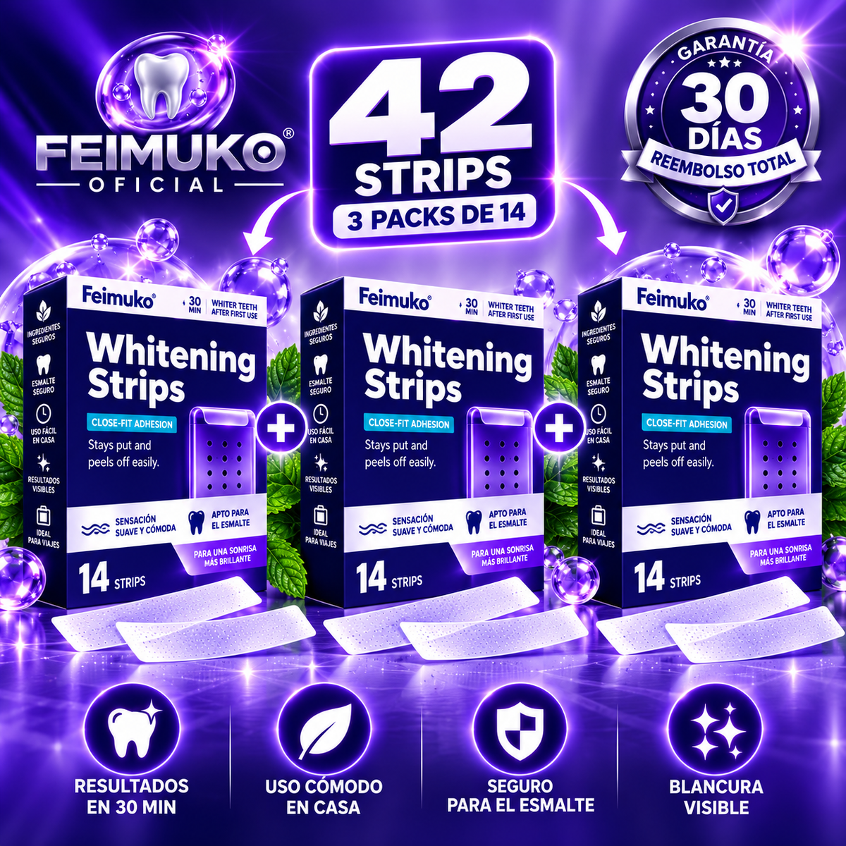 Tiras Blanqueadoras Feimuku® — Sonrisa más blanca en 30 min
